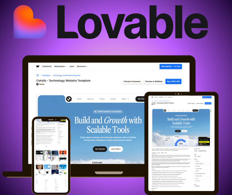 Responsive growth platform website displayed on three devices